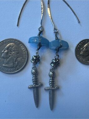 Blue Stone Dagger Drop Earrings - Women's Jewelry
